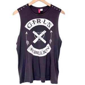 H&M Divided Girls Rebellion Black Tank Top Muscle T- Shirt Studded Shoulders